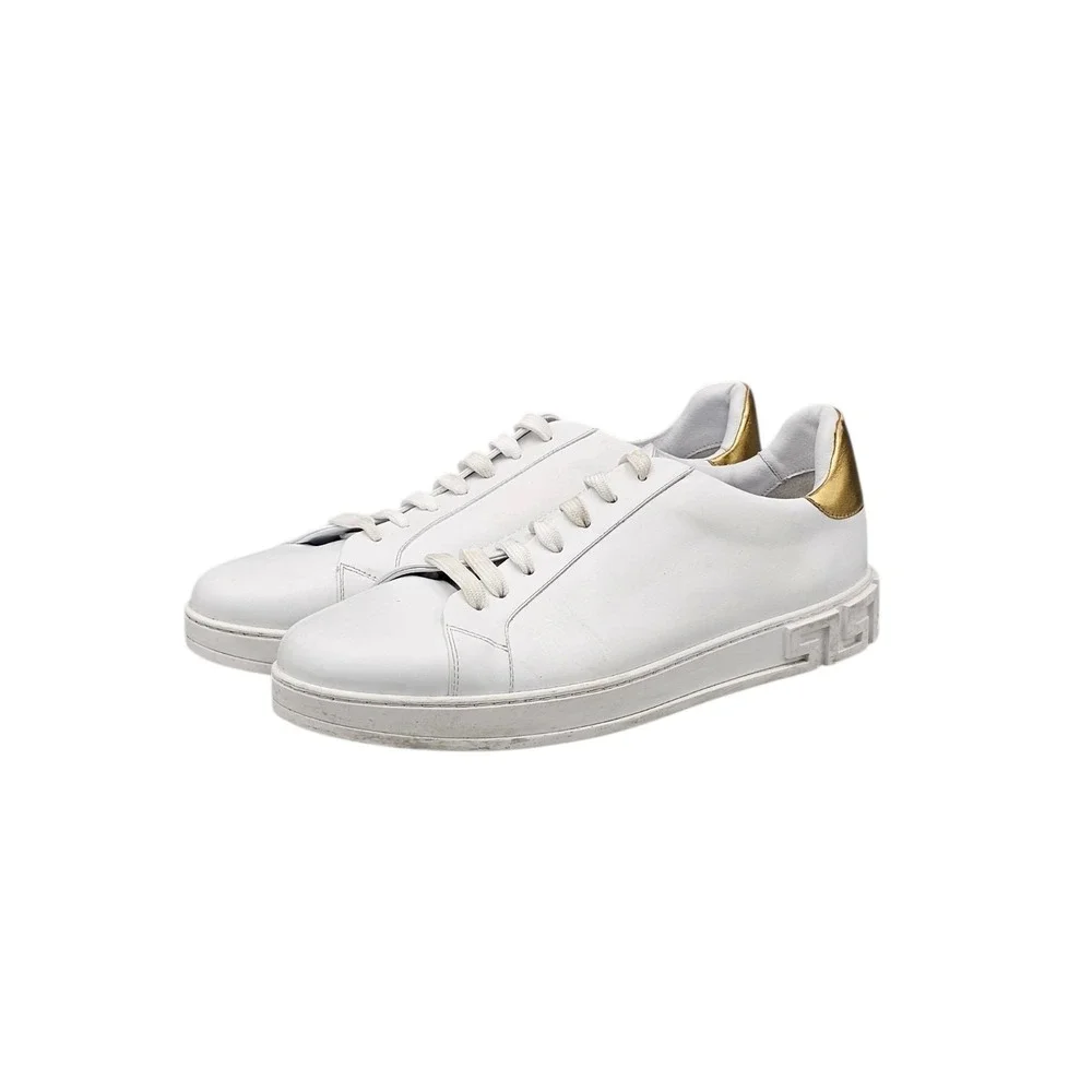 Versace Men's Size 13.5 US /46.5 VGC White & Gold Leather Lace Up Sneakers Shoes
